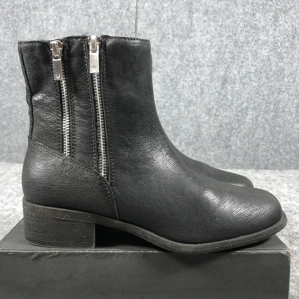Lucky‎ Brand Bahri Ankle Boots Womens 7.5M Black Leather Double Zip Booties